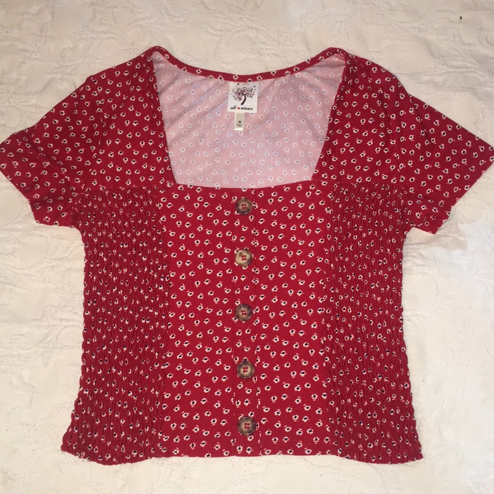 Red floral crop top